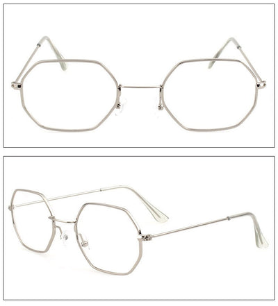 Silver polygonal sunglasses with clear lenses, featuring a thin metal frame and vintage style. - Image 11