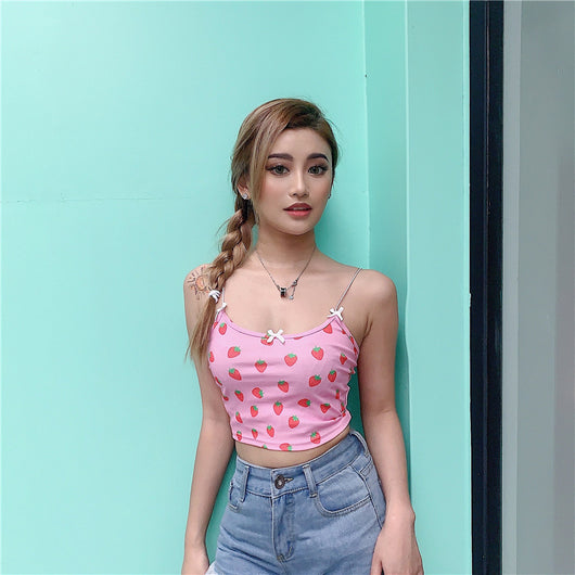 Top Tubo Estampado Fresa con Moño Hip-Hop para Mujer - Image 5