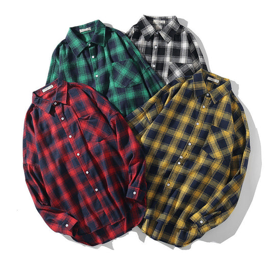 Camisa de Manga Larga a Cuadros para Hombre en Poliéster