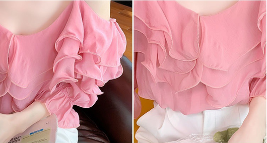 Blusa Chiffon Hombros Descubiertos con Volantes para Mujer - Image 10