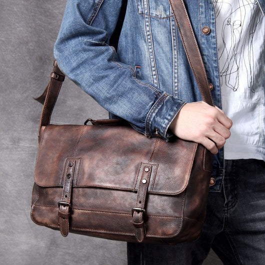 Bolsa Mensajero de Cuero Vacuno Envejecido - Estilo Retro Vintage - Image 6