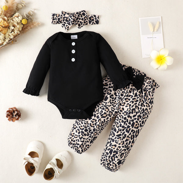 Enterizo Térmico de Algodón para Bebé con Pantalón Estampado Leopardo