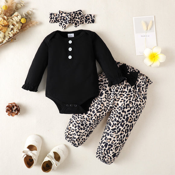 Enterizo Térmico de Algodón para Bebé con Pantalón Estampado Leopardo