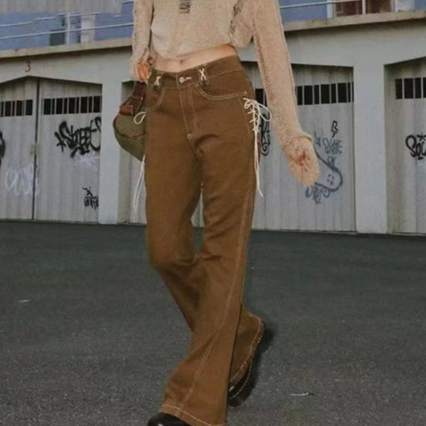 Pantalones Retro Talle Bajo Ajustados Micro Acampanados para Niña