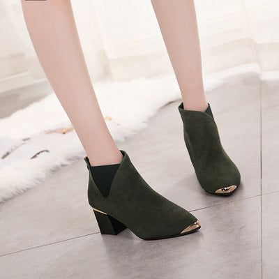 Botas Cortas Elegantes con Punta Metálica y Tacón Medio Grueso - Image 6