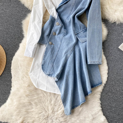 Vestido Camisero Denim con Costuras Irregulares - Image 4