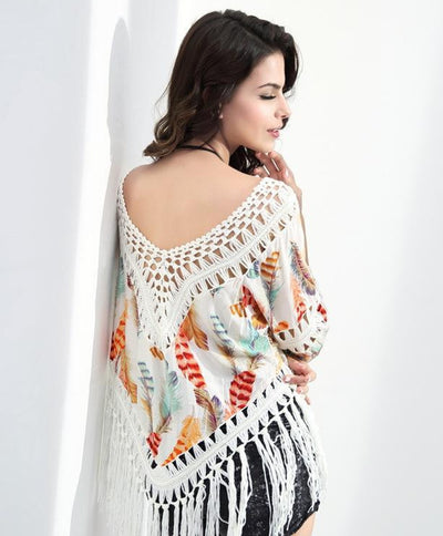 Camisa de Playa Bikini con Costuras Estampadas y Borlas - Image 2