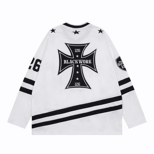 Camiseta de Cuello V Manga Larga Bordada Industrial Americana para Hombre - Image 15