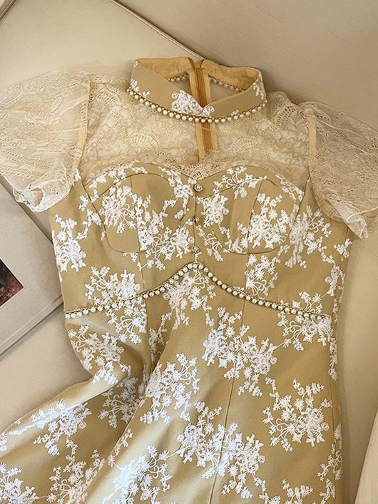 Vestido Cuello Alto con Encaje Viento Suave - Image 11