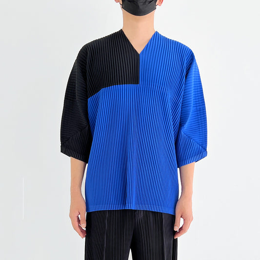 Camiseta Suelta de Verano para Hombre con Cuello V y Bloques de Color