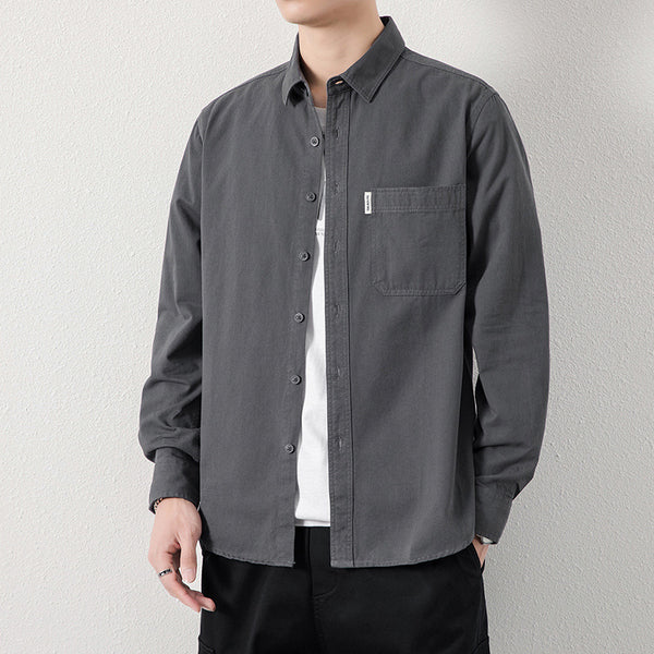 Camisa Casual Suelta con Solapa y Bolsillos para Hombre