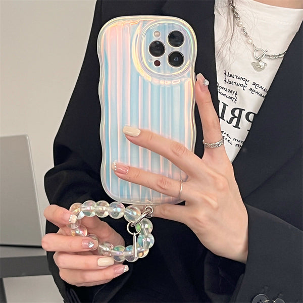 Funda Láser Degradado con Cadena de Cuentas para iPhone 14, 13, 12, 11 Pro Max