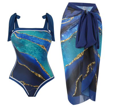 Traje de Baño Retro Una Pieza con Falda de Gasa - Image 24