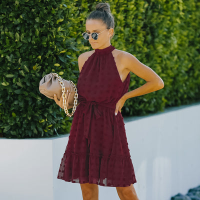 Vestido Halter de Chifón con Escotes Jacquard - Image 24