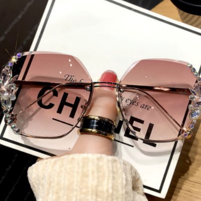 Gafas de Sol Frameless con Cristales de Diamante y Protección UV Morado