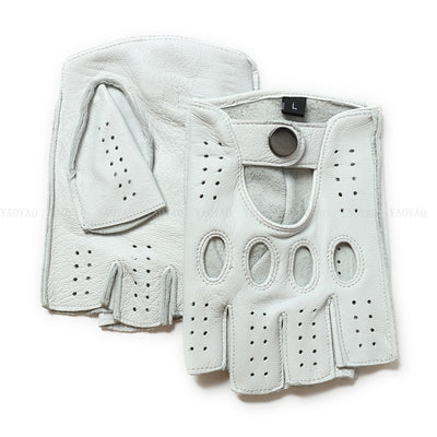 Guantes de Cuero Mitad Dedo para Motociclismo y Actividades al Aire Libre - Image 14