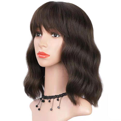 Peluca Ondulada con Flequillo Aéreo - Cabello Humano Artificial Estilo Onda Pequeña - Image 7