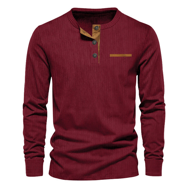 Henley de Pana para Hombre - Ajuste Slim, Manga Larga, Diseño Minimalista