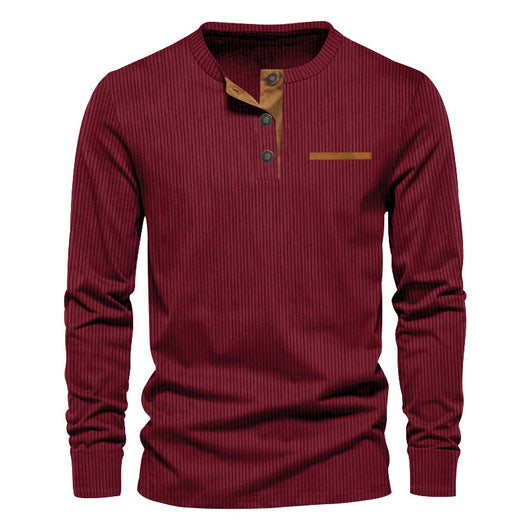 Henley de Pana para Hombre - Ajuste Slim, Manga Larga, Diseño Minimalista