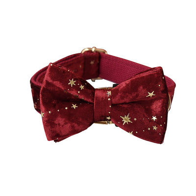 Lazo para Collar de Mascota - Franela Borgoña con Estrellas - Image 10