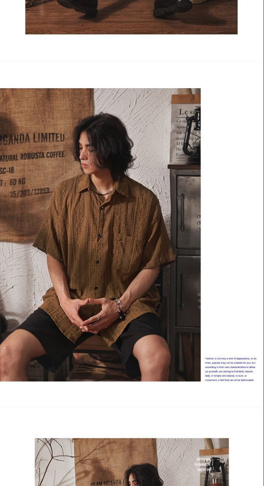 Camisa Retro de Diseño Calado Manga Corta para Hombre - Image 15