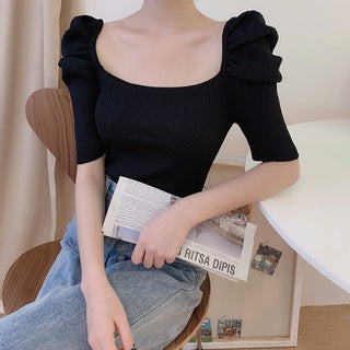 Blusa Francesa Ajustada con Cuello Cuadrado y Mangas Abullonadas - Image 2