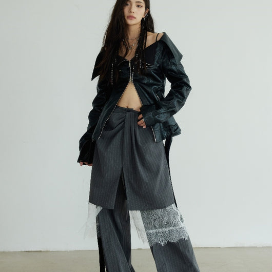 Chaqueta de Cuero PU con Hombros Descubiertos y Solapa Ancha - Image 8