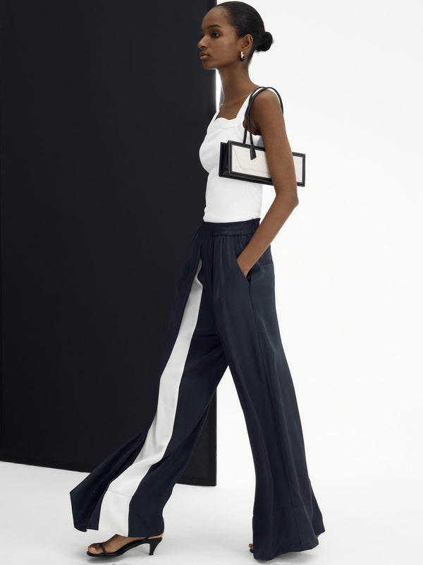 Pantalones Anchos de Pierna Suelta para Mujer - Diseño Combinado en Seda Casual