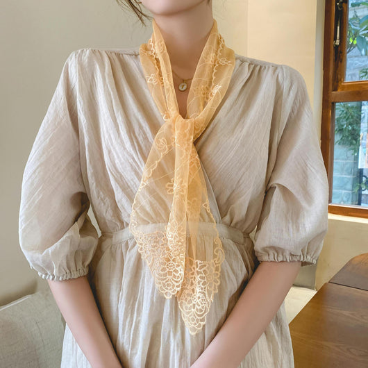Pañuelo de Seda Bordado con Encaje - Cinta para Cabello Elegante - Image 34
