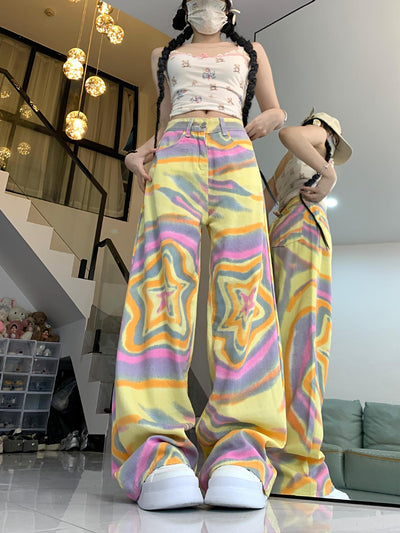 Pantalones Vaqueros Florados Anchos Cintura Alta XINGX - Image 16