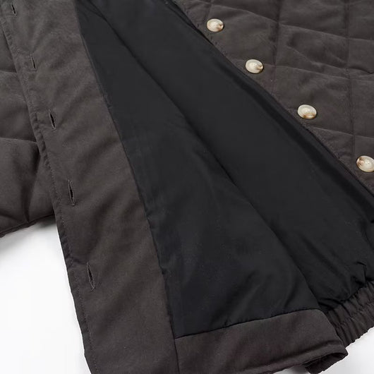 Abrigo Acolchado de Algodón con Cuello Alzado y Diseño Rombo Europeo - Image 12