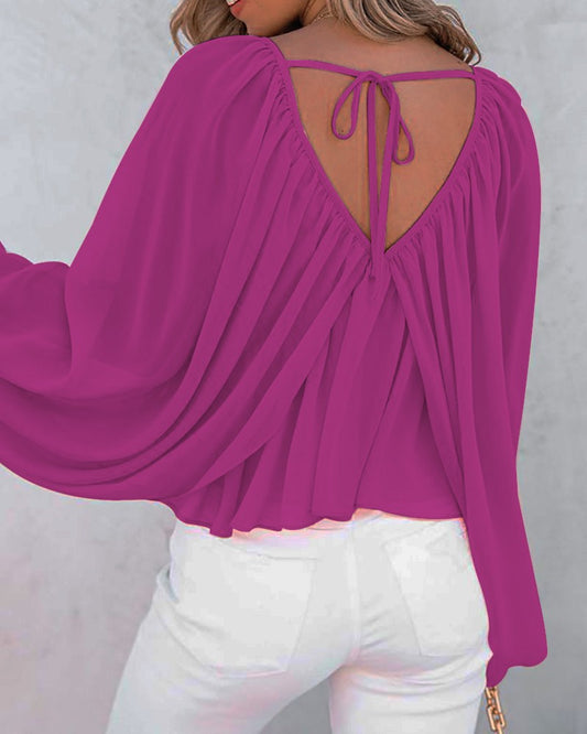 Blusa Casual V-Cuello Manga Larga para Mujer