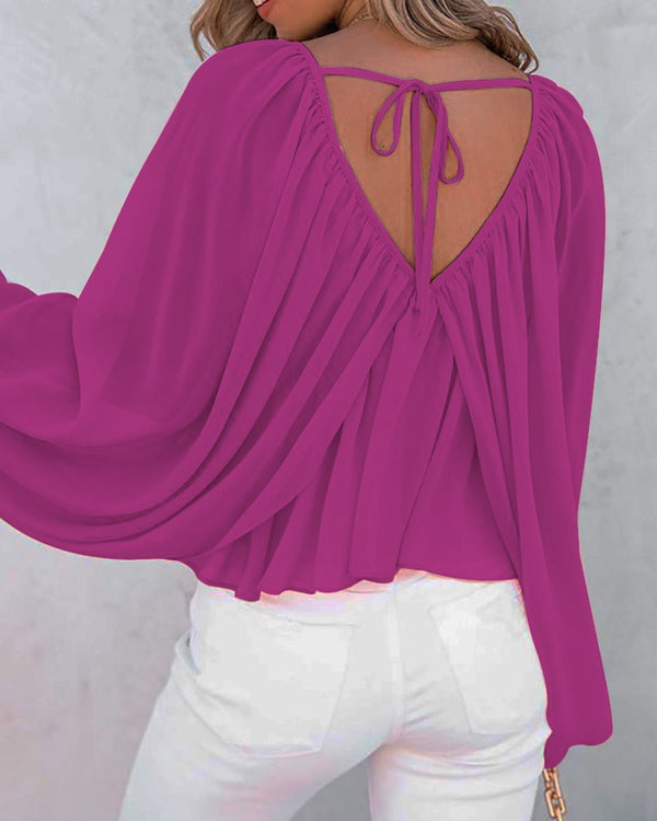 Blusa Casual V-Cuello Manga Larga para Mujer