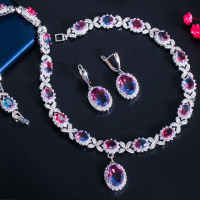 Conjunto de Aretes, Collar y Pulsera con Piedras de Zircón Degradado - Image 4