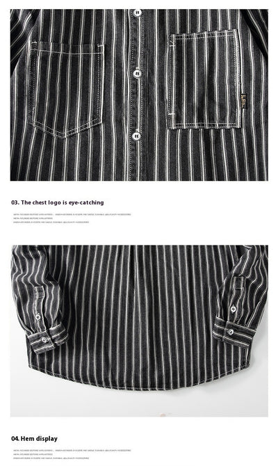 Camisa Denim a Rayas Efecto Vintage Manga Larga - Image 9