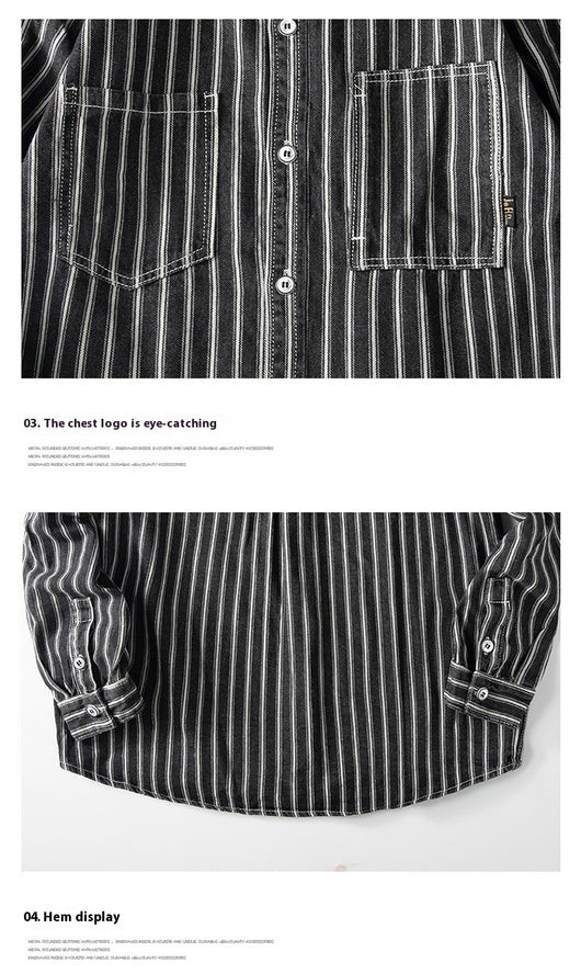 Camisa Denim a Rayas Efecto Vintage Manga Larga - Image 9