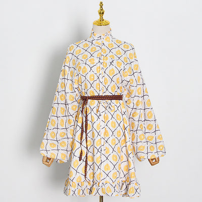 Vestido Estampado con Cuello Alto y Mangas Globo - Image 12