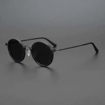 Women's retro round frame polarized sunglasses with gold metal frames, brown lenses, and orange temple tips. - Image 6
