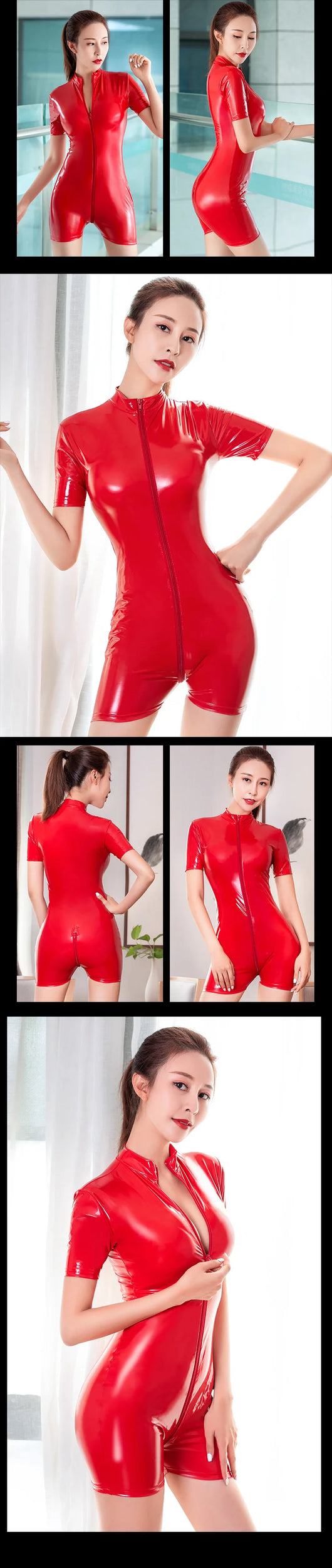 Enterizo de Cuero Charol para Mujer Talla Grande con Cierre - Image 9