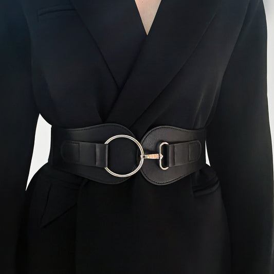 Cinturón Elástico PU Otoño Invierno para Mujer - Café y Negro Elegante - Image 2