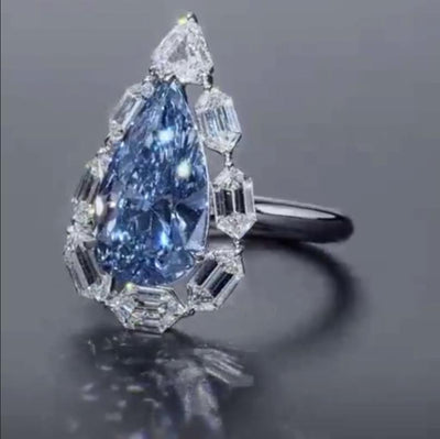 Anillo de Diamante Azul Sintético Talla Gota de Agua en Plata 925 - Image 4