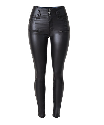 Pantalones Skinny de Cuero Talle Alto con 3 Botones - Image 5