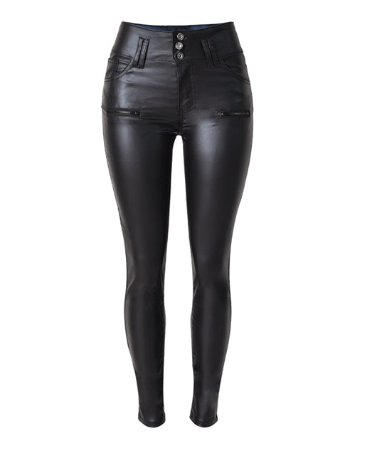 Pantalones Skinny de Cuero Talle Alto con 3 Botones - Image 5