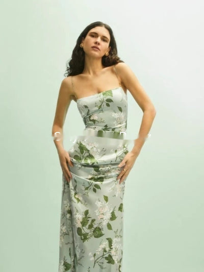 Vestido Maxi de Seda con Estampado Floral, Abertura Lateral y Cintura Ajustable - Image 10