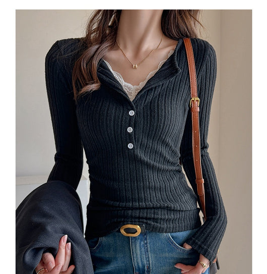 Playera Larga Elegante con Encaje Combinado para Mujer - Image 12