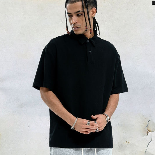 Playera Suelta Cuello Pequeño para Hombre Verano Negro