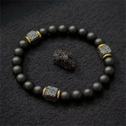 Pulsera de Piedra Volcánica para Hombre - Diseño Vintage Europeo y Americano
