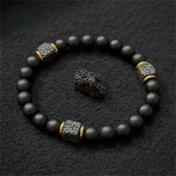 Pulsera de Piedra Volcánica para Hombre - Diseño Vintage Europeo y Americano