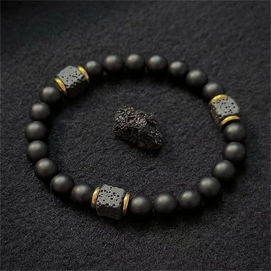 Pulsera de Piedra Volcánica para Hombre - Diseño Vintage Europeo y Americano