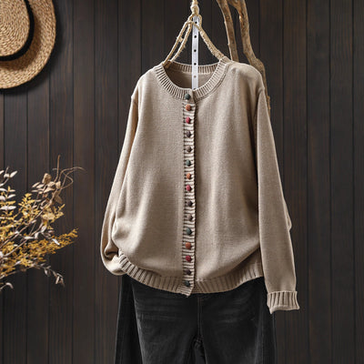 Cardigan de Algodón con Botones Coloridos - Corte Holgado y Efecto Adelgazante - Image 3